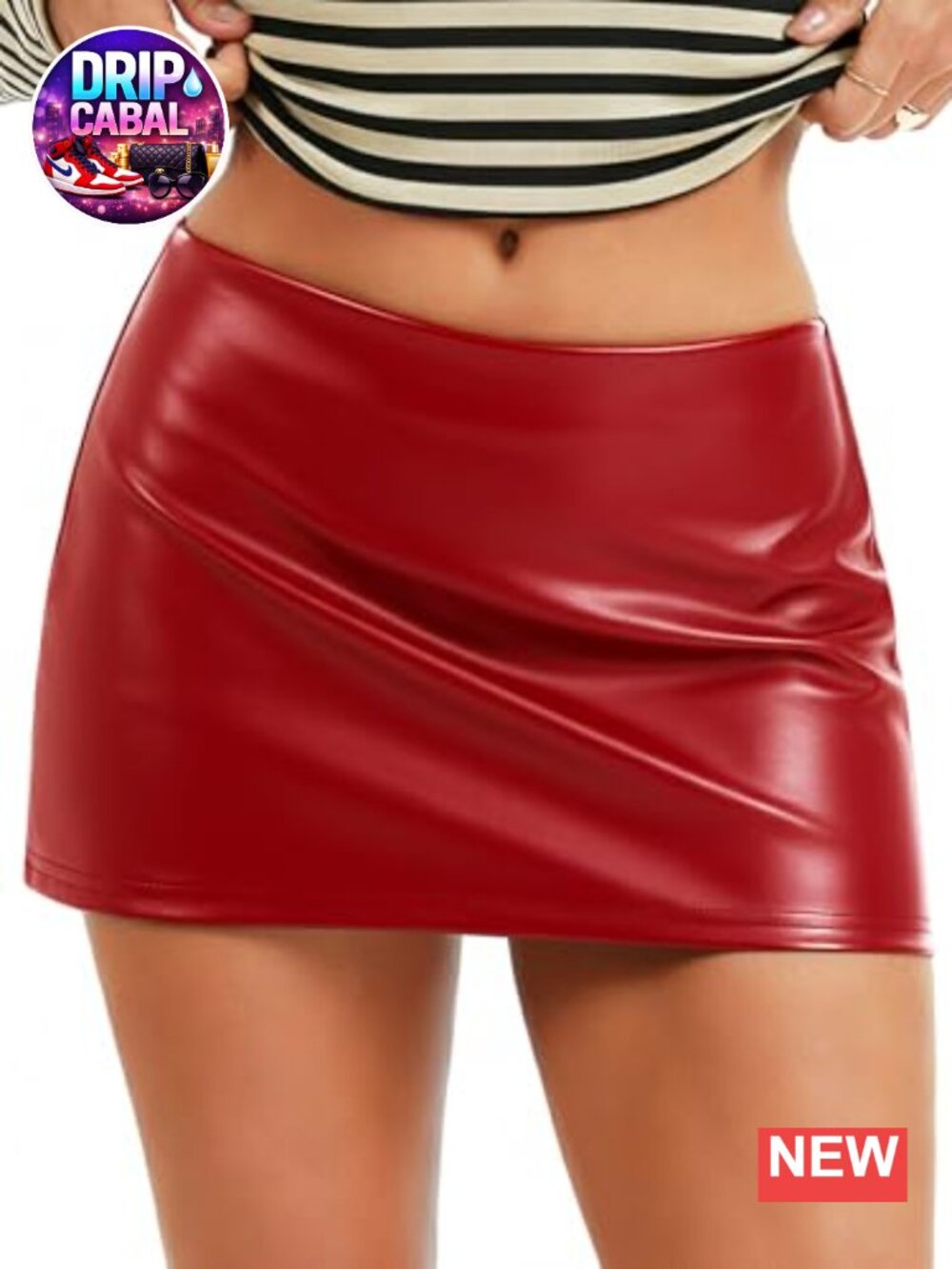 Women Faux Leather Skirt Skort Low Rise A-Line Mini with Built-In Shorts